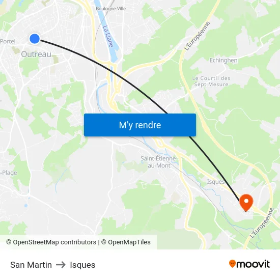 San Martin to Isques map