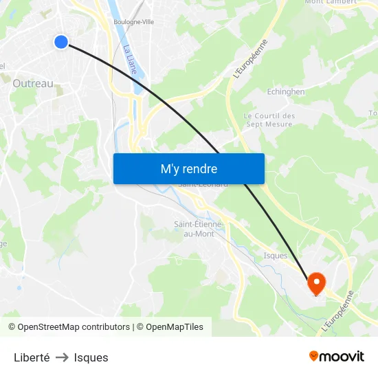 Liberté to Isques map