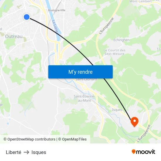 Liberté to Isques map