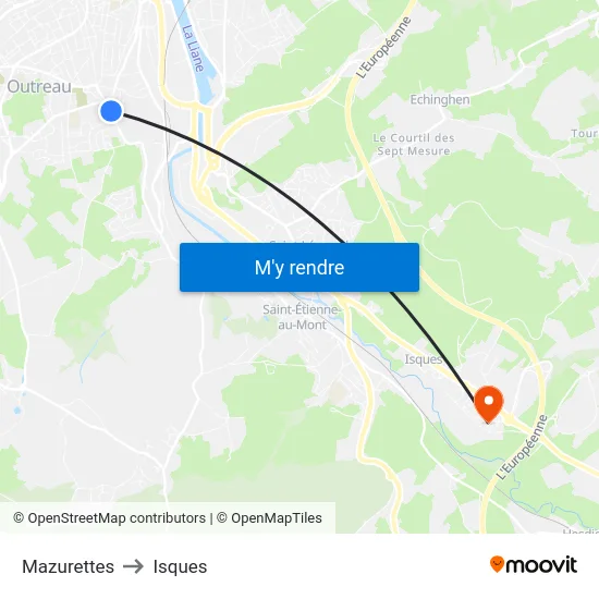 Mazurettes to Isques map