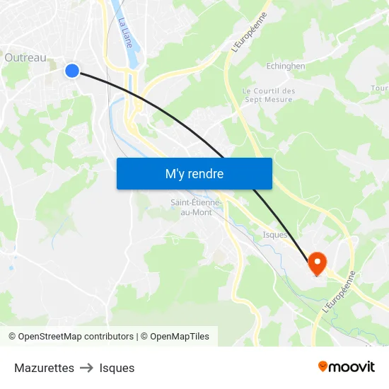 Mazurettes to Isques map