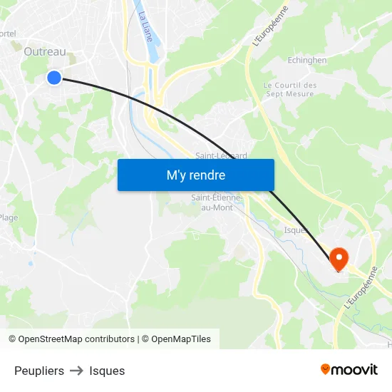 Peupliers to Isques map