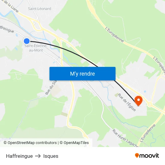 Haffreingue to Isques map