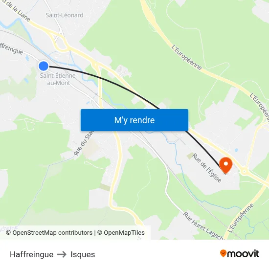 Haffreingue to Isques map