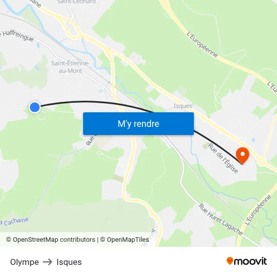 Olympe to Isques map