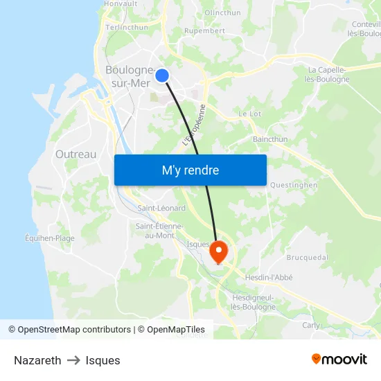 Nazareth to Isques map