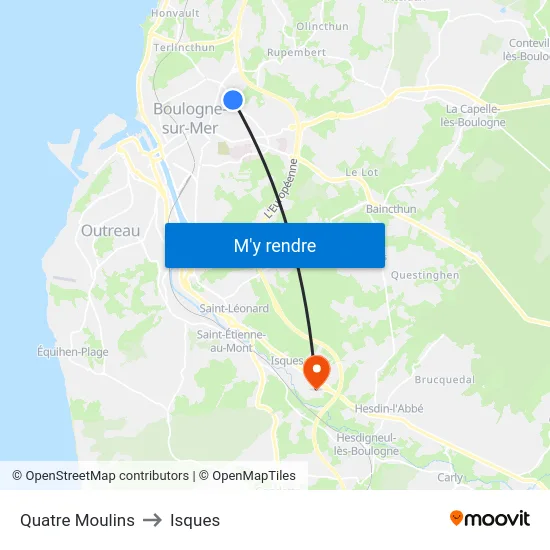 Quatre Moulins to Isques map