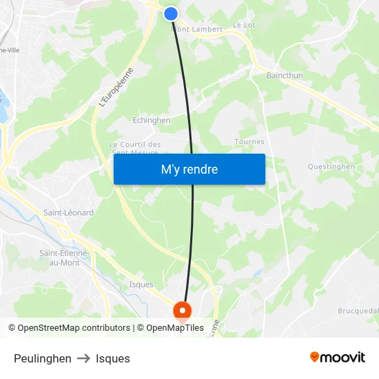 Peulinghen to Isques map