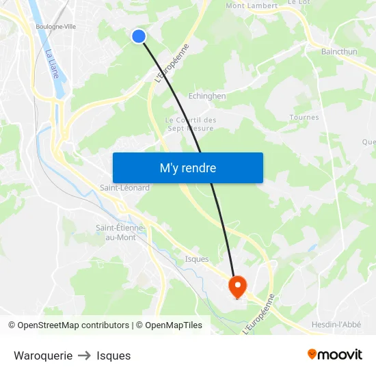 Waroquerie to Isques map