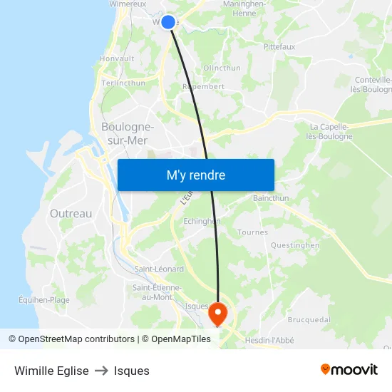 Wimille Eglise to Isques map