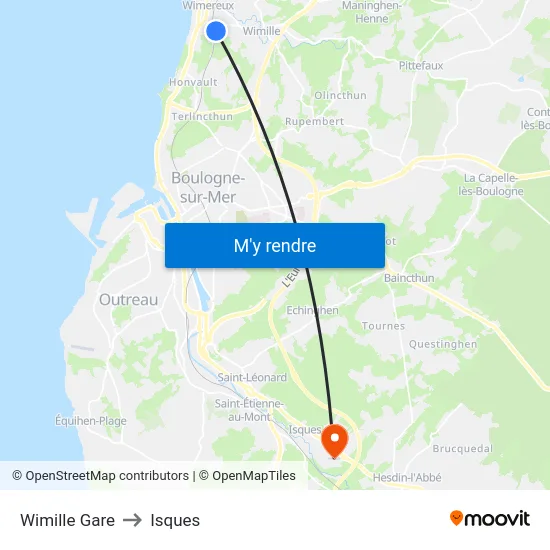 Wimille Gare to Isques map