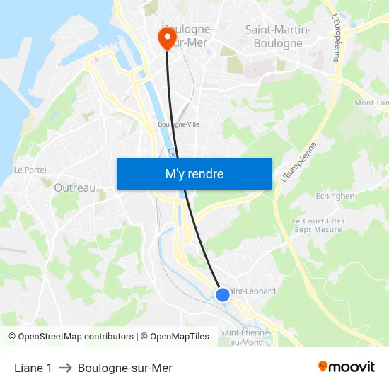 Liane 1 to Boulogne-sur-Mer map