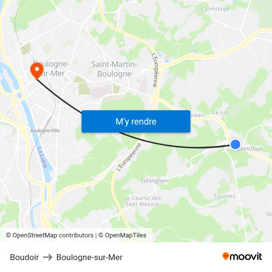 Boudoir to Boulogne-sur-Mer map