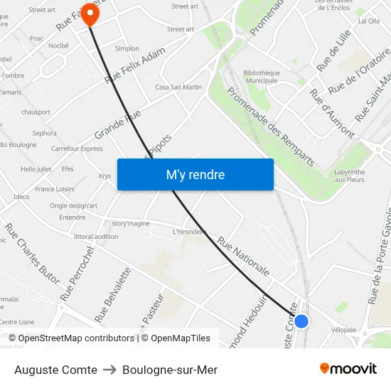 Auguste Comte to Boulogne-sur-Mer map