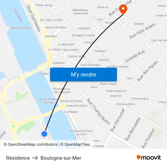 Résidence to Boulogne-sur-Mer map