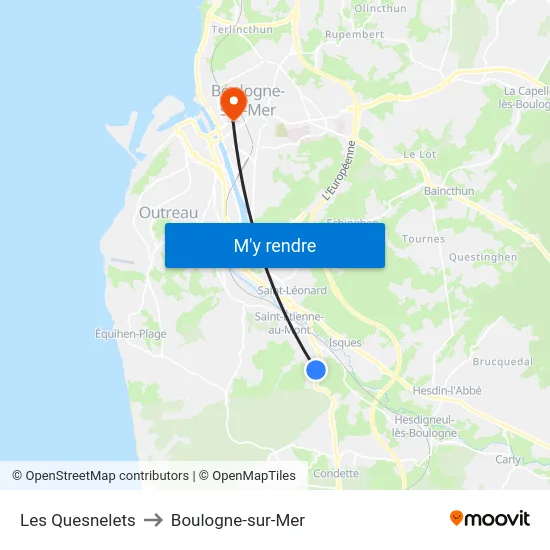Les Quesnelets to Boulogne-sur-Mer map
