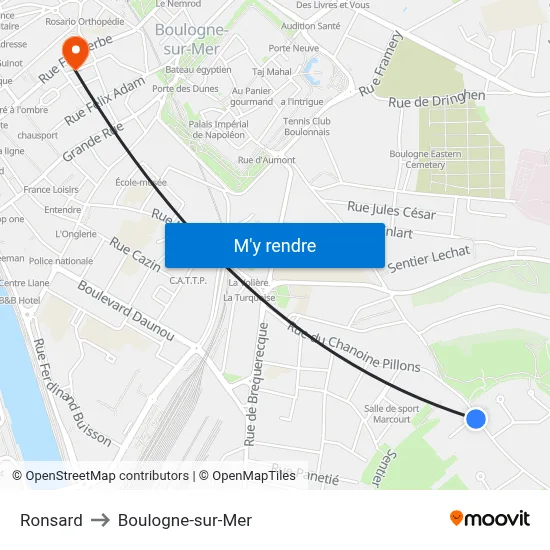 Ronsard to Boulogne-sur-Mer map