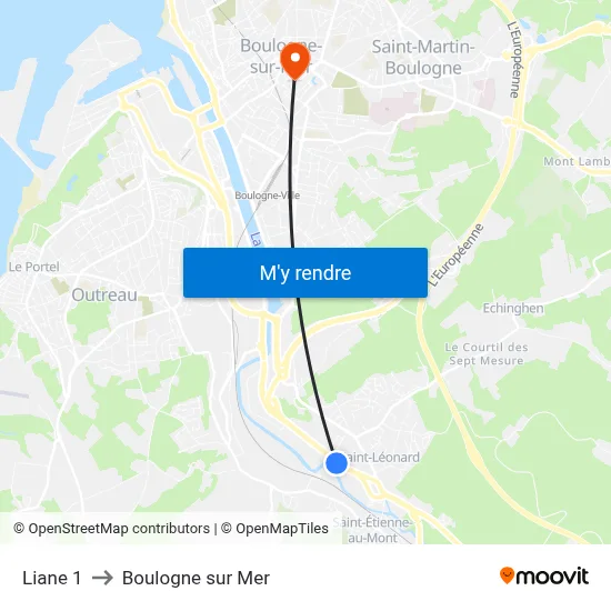 Liane 1 to Boulogne sur Mer map