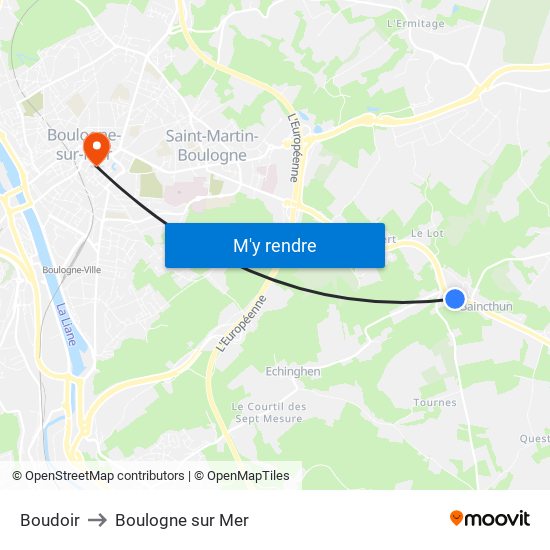 Boudoir to Boulogne sur Mer map