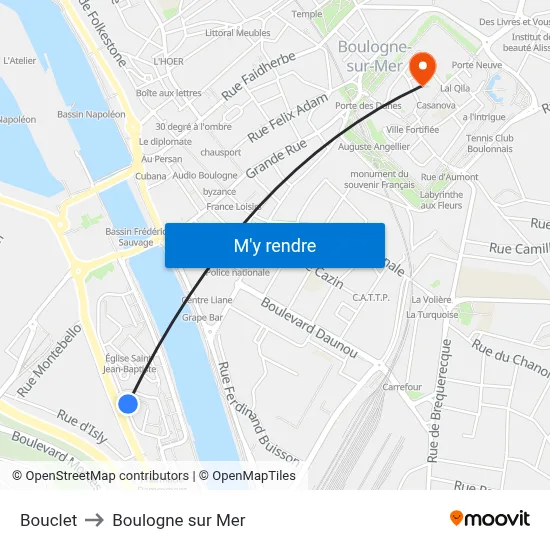 Bouclet to Boulogne sur Mer map