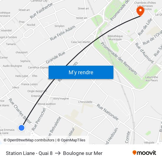 Station Liane - Quai 8 to Boulogne sur Mer map