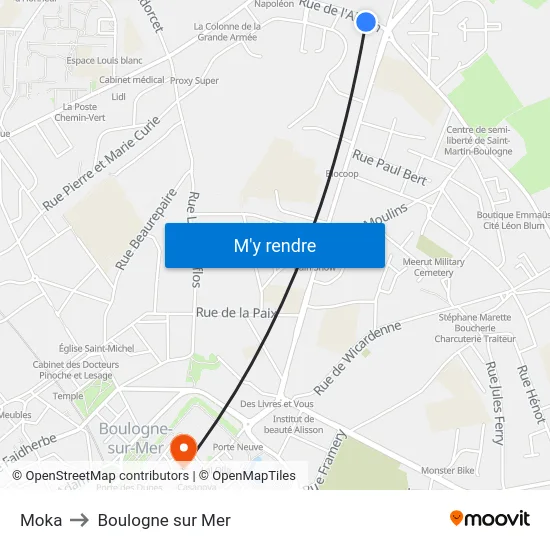 Moka to Boulogne sur Mer map