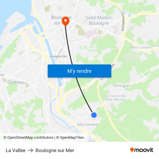 La Vallée to Boulogne sur Mer map