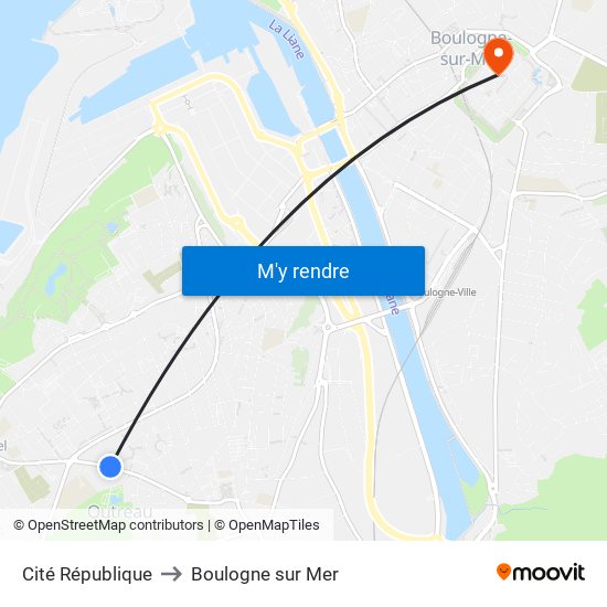 Cité République to Boulogne sur Mer map