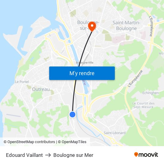 Edouard Vaillant to Boulogne sur Mer map