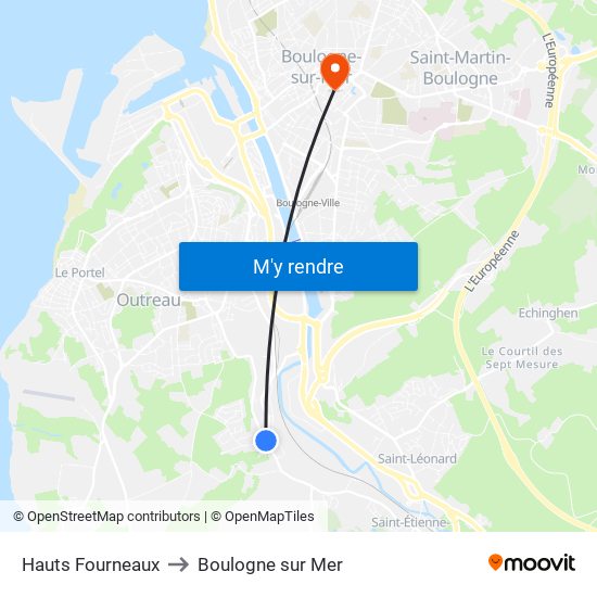 Hauts Fourneaux to Boulogne sur Mer map