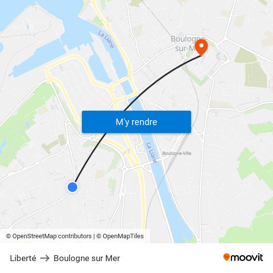 Liberté to Boulogne sur Mer map