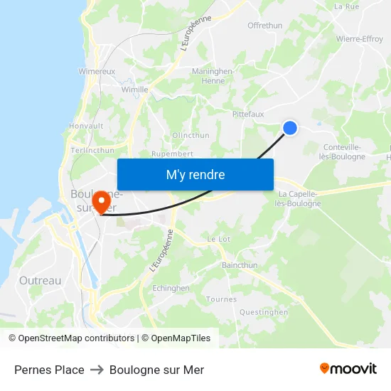 Pernes Place to Boulogne sur Mer map