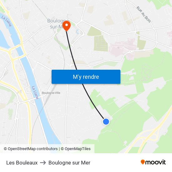 Les Bouleaux to Boulogne sur Mer map