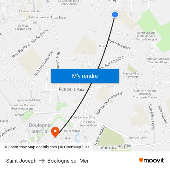 Saint Joseph to Boulogne sur Mer map