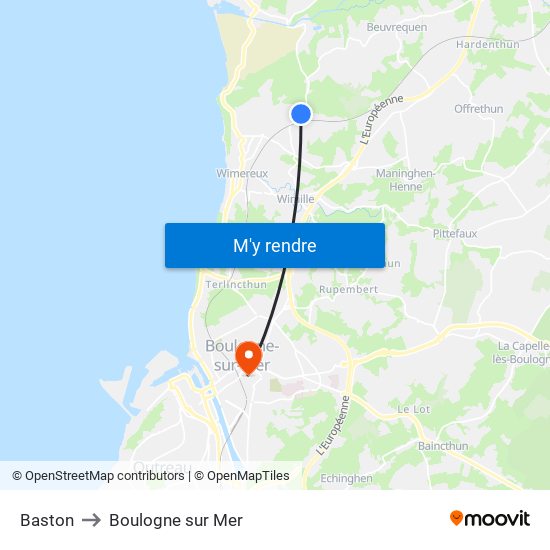 Baston to Boulogne sur Mer map