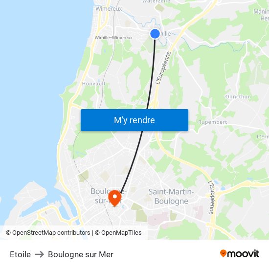 Etoile to Boulogne sur Mer map