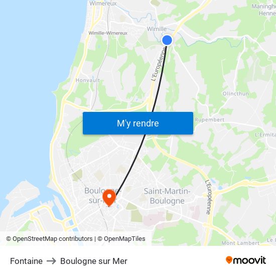 Fontaine to Boulogne sur Mer map