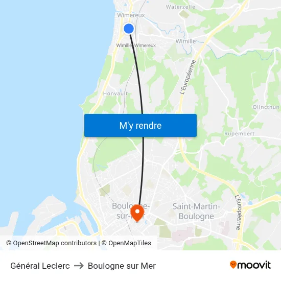 Général Leclerc to Boulogne sur Mer map