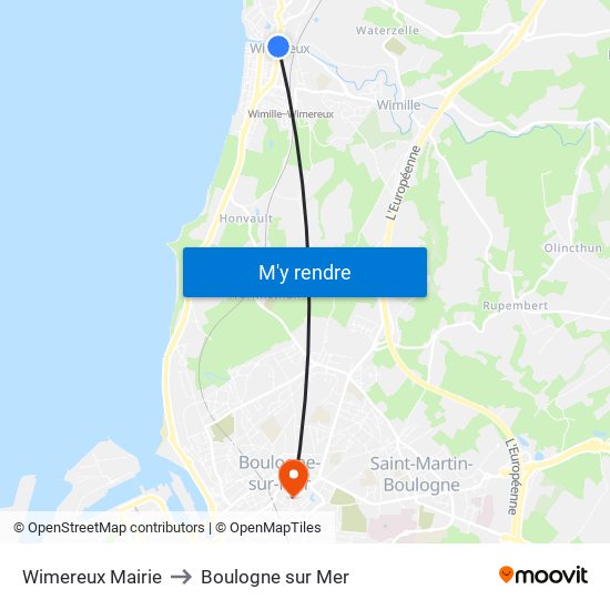 Wimereux Mairie to Boulogne sur Mer map