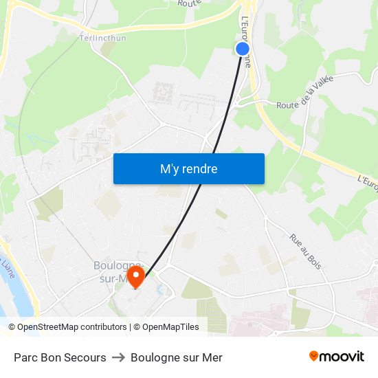 Parc Bon Secours to Boulogne sur Mer map