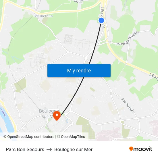 Parc Bon Secours to Boulogne sur Mer map