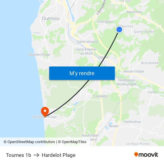 Tournes 1b to Hardelot Plage map