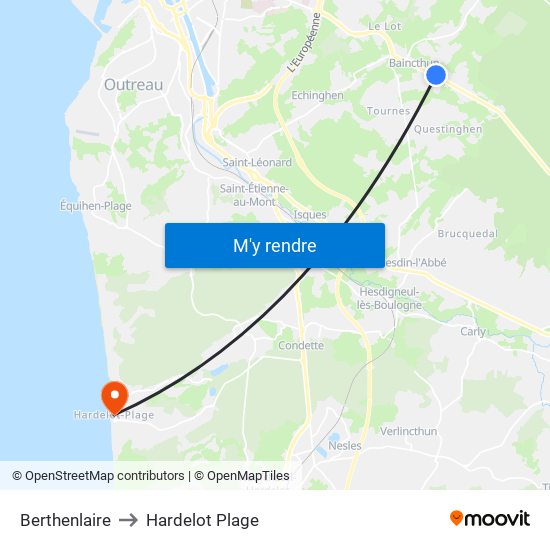 Berthenlaire to Hardelot Plage map