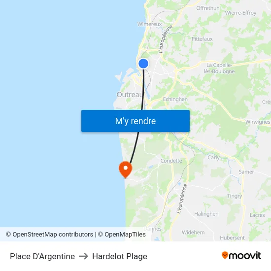 Place D'Argentine to Hardelot Plage map