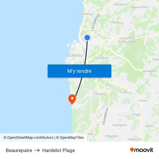 Beaurepaire to Hardelot Plage map