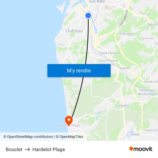 Bouclet to Hardelot Plage map