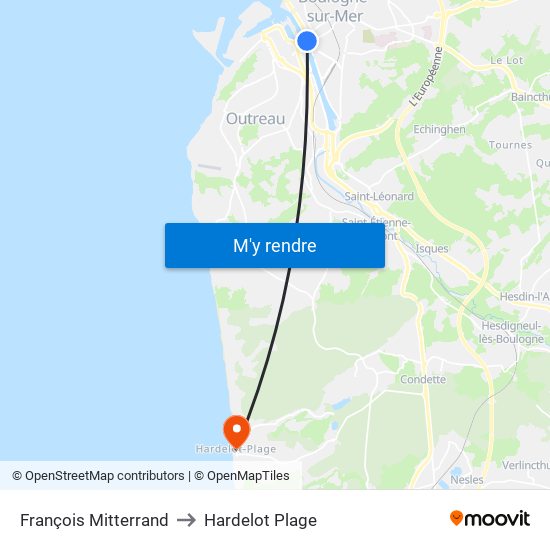 François Mitterrand to Hardelot Plage map