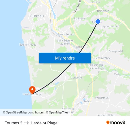 Tournes 2 to Hardelot Plage map