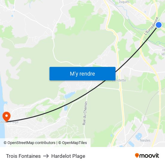 Trois Fontaines to Hardelot Plage map