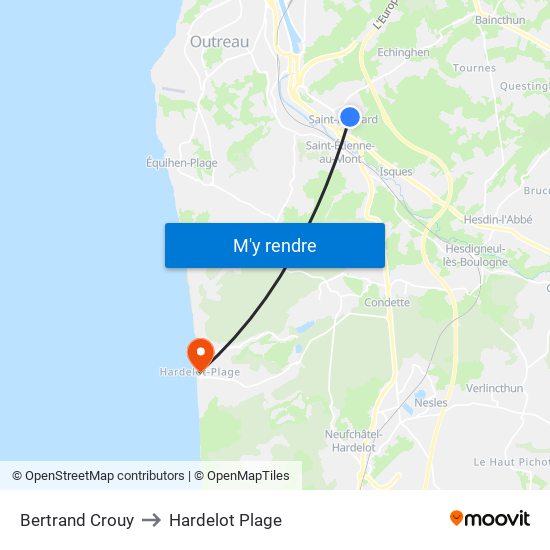 Bertrand Crouy to Hardelot Plage map